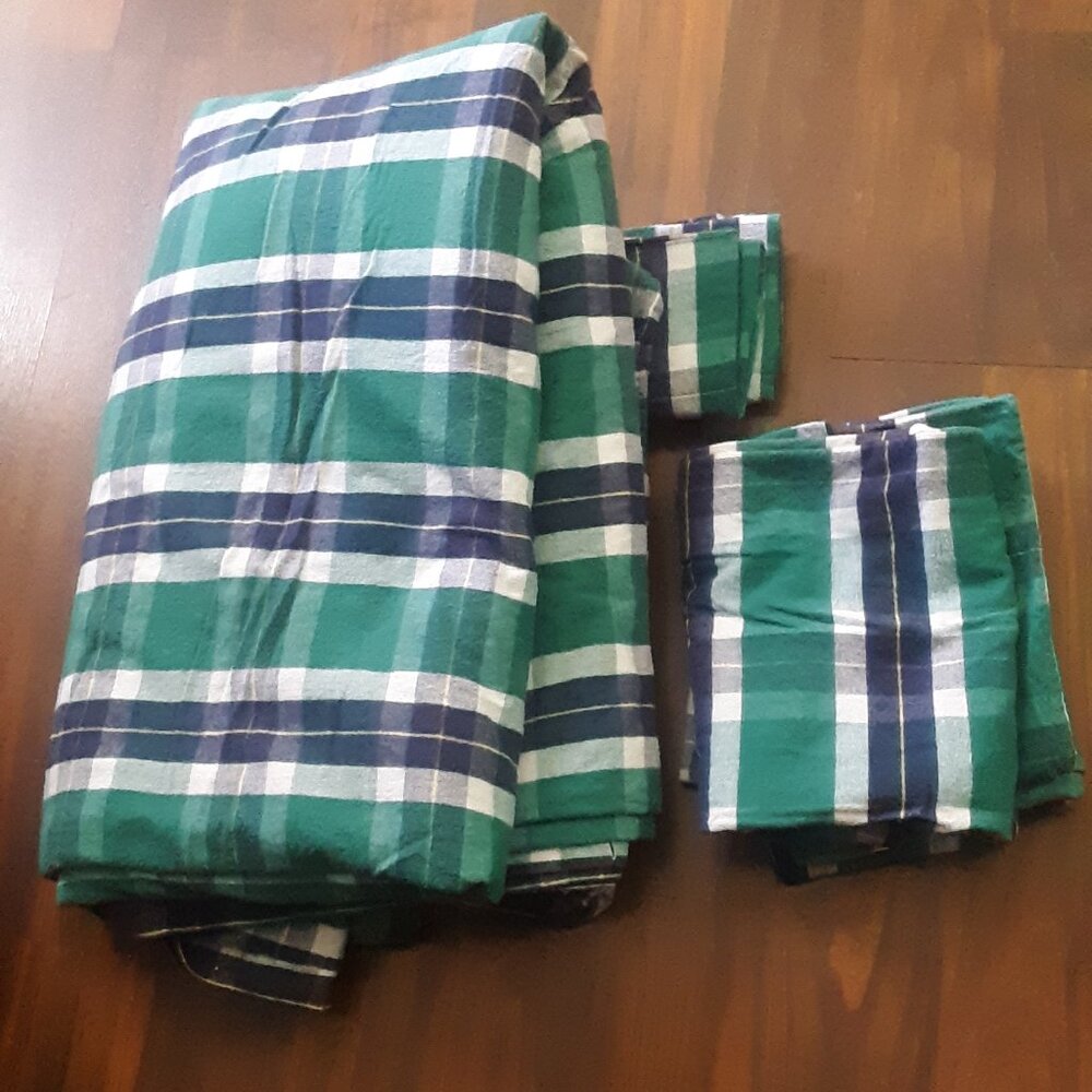 The Company Store VINTAGE Green Plaid KING FLANNEL Duvet Cover 5-Pcs Set